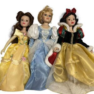 Bundle‎ Of 3 Brass Key Disney Princess Porcelain Dolls Approx 15” READ